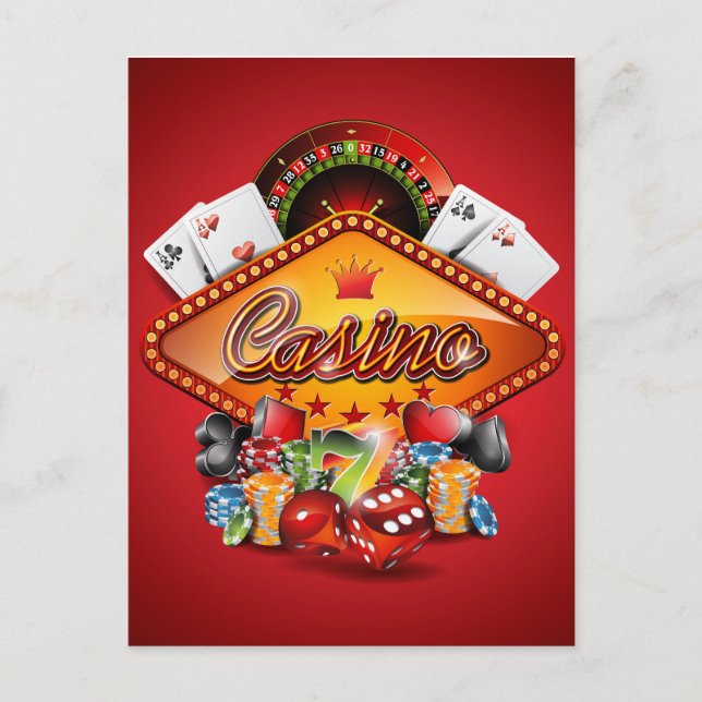 Casino-illustration med spelande inslag vykort (Framsida)