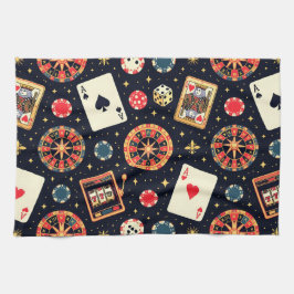 Casino mönster tema på svart kökshandduk