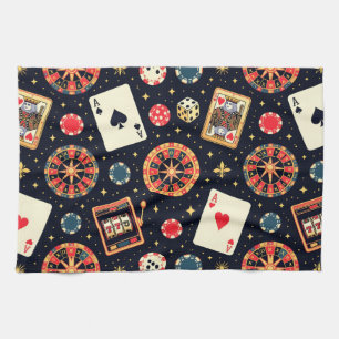Casino mönster tema på svart kökshandduk