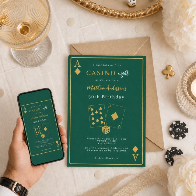 Casino natt grönt guld födelsedag inbjudningar (Skapare uppladdad)