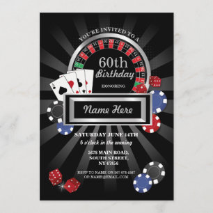 Casino Natt Las Vegas Birthday Silver Party Inbjudningar