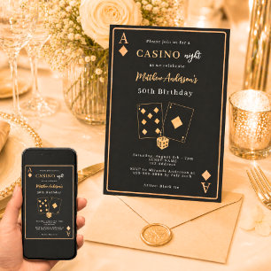 Casino natt svart guld premium födelsedag inbjudningar