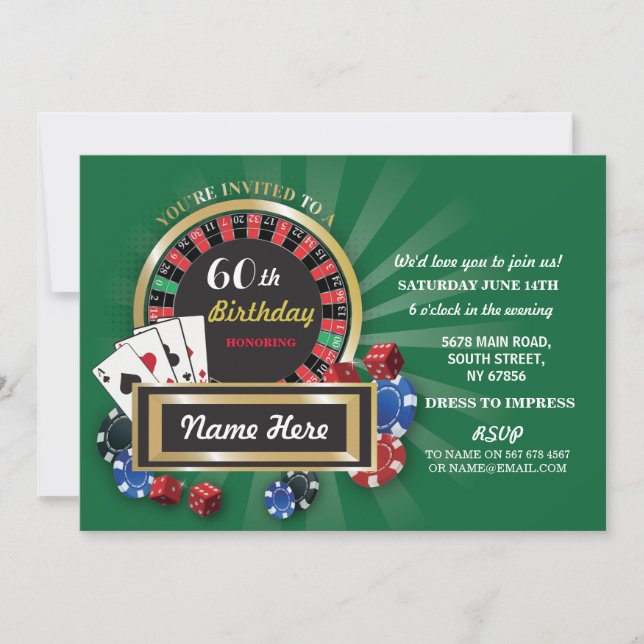 Casino Night Birthday Las Vegas Roulette Inbjudan (Framsida)