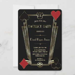 Casino Night Gold Art Deco Monogram Svärmoparty Inbjudningar