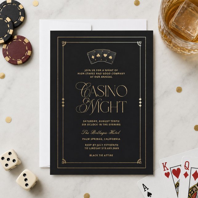 Casino Night Inbjudan Svart Guld Art Deco (Skapare uppladdad)