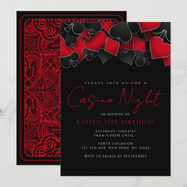 Casino Night Party Inbjudningar (Fram/baksida)