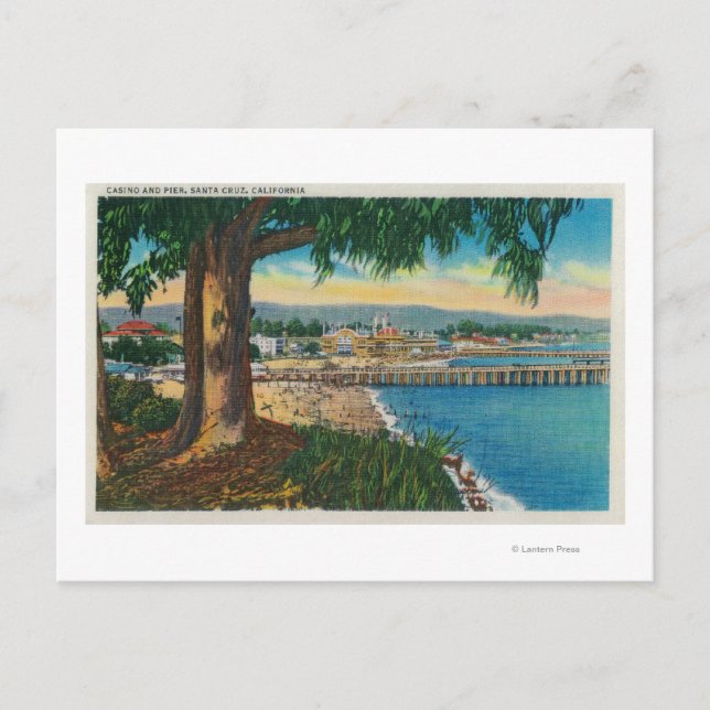Casino och Pier, Santa Cruz, Santa Cruz, CA Vykort (Framsida)