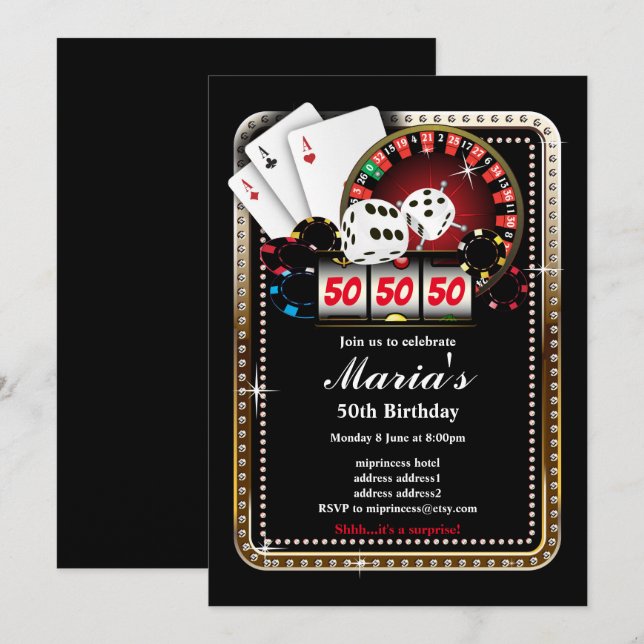 Casino party inbjudan, Poker Inbjudningar (Fram/baksida)