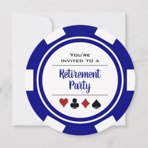Casino Poker Chip Blå och Vit Pensionärsfest Inbjudningar
