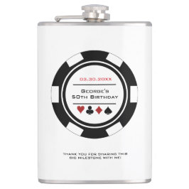 Casino Poker Chip Black and White Birthday Flask Fickplunta