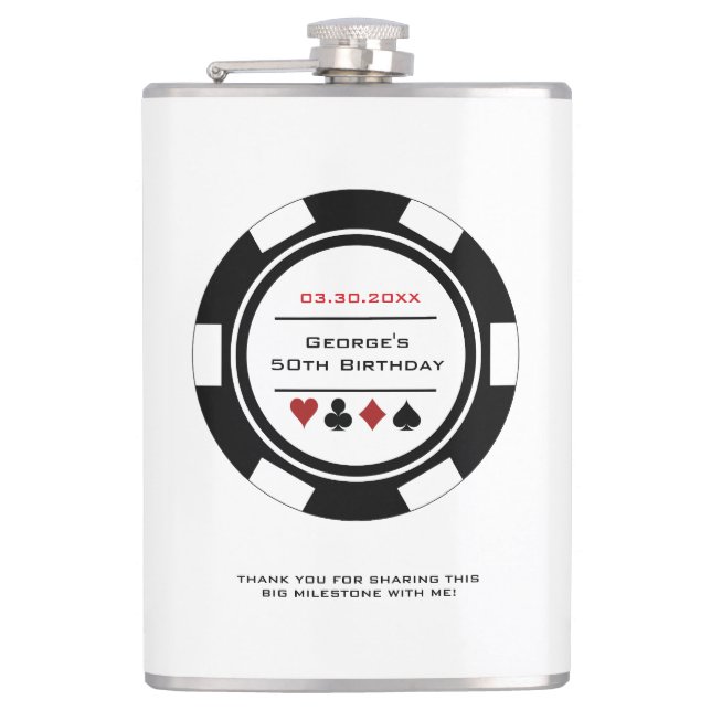 Casino Poker Chip Black and White Birthday Flask Fickplunta (Framsidan)