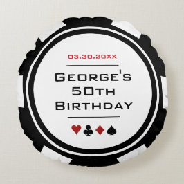 Casino Poker Chip Black and White Birthday Rund Kudde