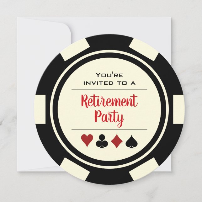 Casino Poker Chip Black och White Pension Party Inbjudningar (Framsida)