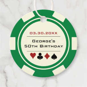 Casino Poker Chip Grönt och Cream White Birthday Gåvor Etiketter