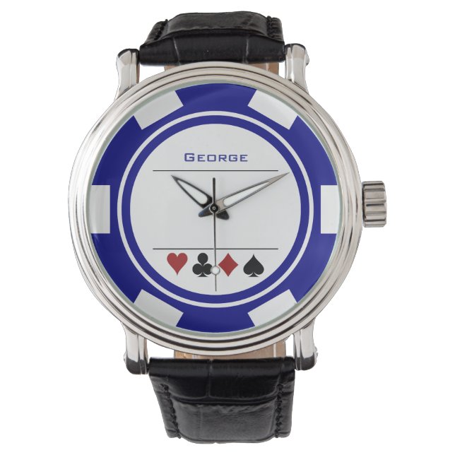 Casino Poker Chip Las Vegas White Navy Blue Armbandsur (Framsida)