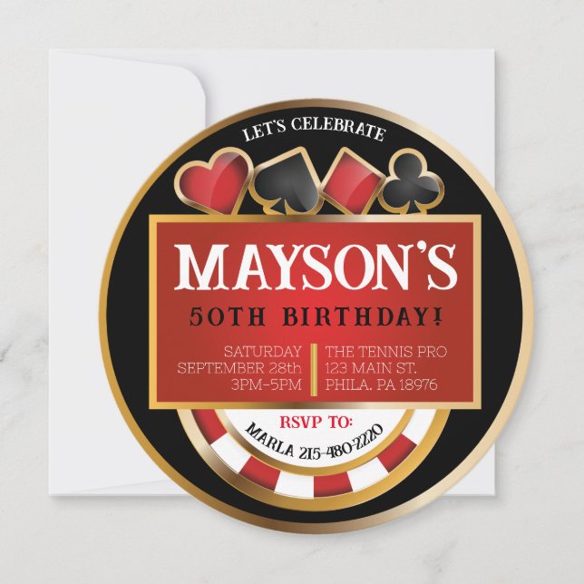 CASINO POKER-kort Födelsedagsfest inbjudan (Framsida)