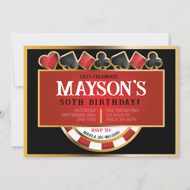 CASINO POKER-kort Födelsedagsfest inbjudan (Framsida)