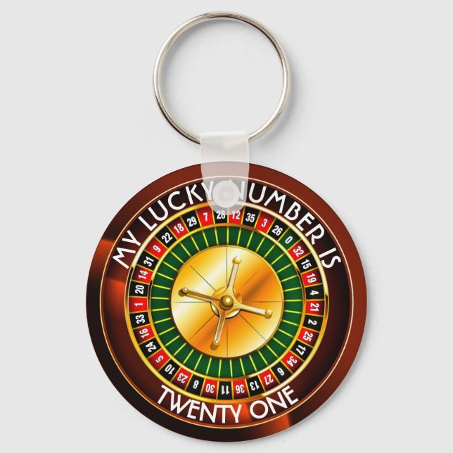 Casino Roulette Wheel med ditt lyckliga nummer Nyckelring (Framsida)