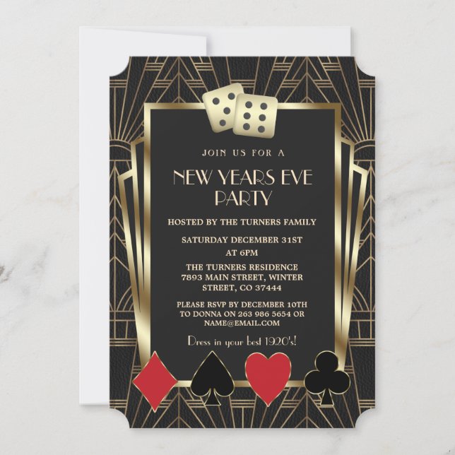 Casino Royale Vegas Underbar Gatsby New Year Party Inbjudningar (Framsida)