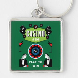Casino Spel Poker Roulette Fyrkantig Silverfärgad Nyckelring
