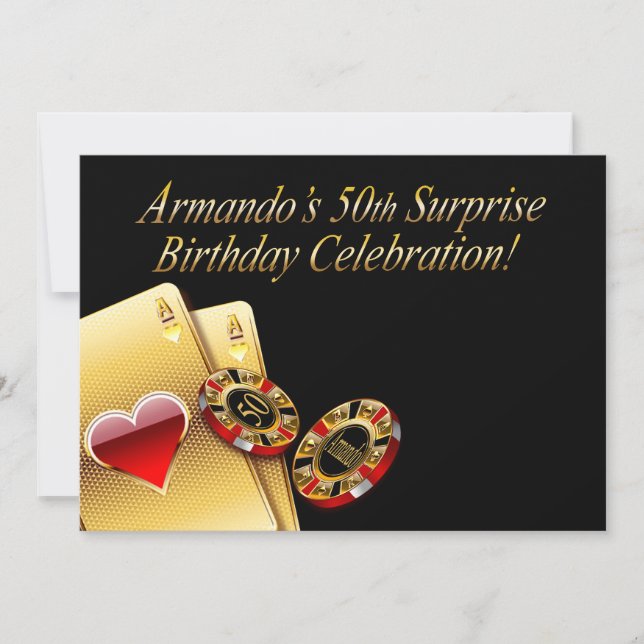 Casino tema fest FÅ MIG ATT SÄTTA NAMN PÅ CHIPS Inbjudningar (Framsida)