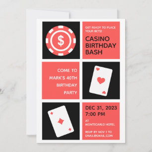 Casino Théed 40 Birthday Party Inbjudningar
