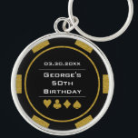 Casino Theme Black Guld Poker Chip Rund Silverfärgad Nyckelring<br><div class="desc">Den svarta och guld poker chip stil nyckelring skulle göra en perfekt födelsedagspresent till någon som tycker om att spela poker!</div>