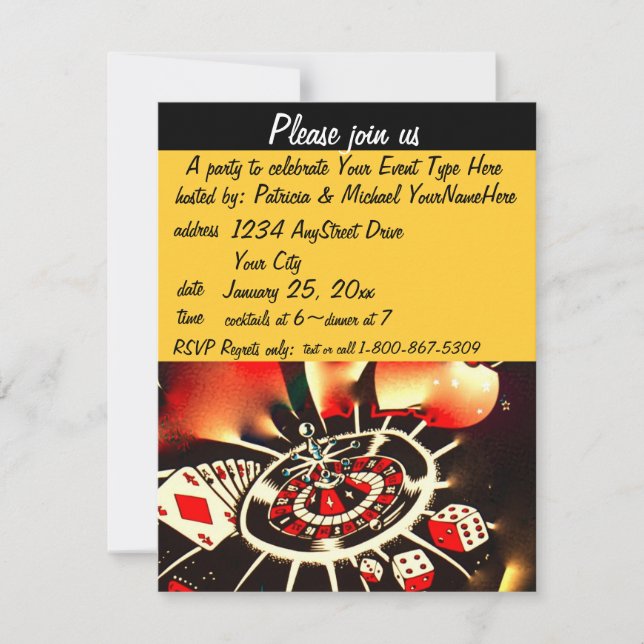 Casino Theme Black och Guld Inbjudningar (Framsida)