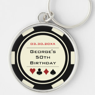 Casino Theme Black White Poker Chip Birthday Rund Silverfärgad Nyckelring