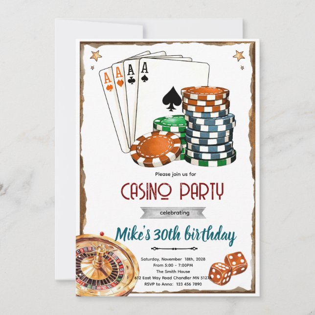 Casino theme party Invitation Inbjudningar (Framsida)