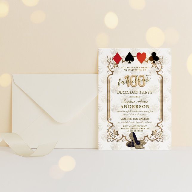 Casino Vegas Art Deco 100 och fantastisk födelseda Inbjudningar (Skapare uppladdad)