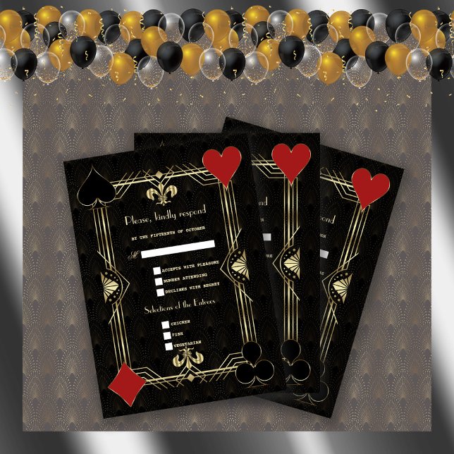 Casino Vegas Guld Black Art Deco 20:e Bröllop OSA Kort (Skapare uppladdad)