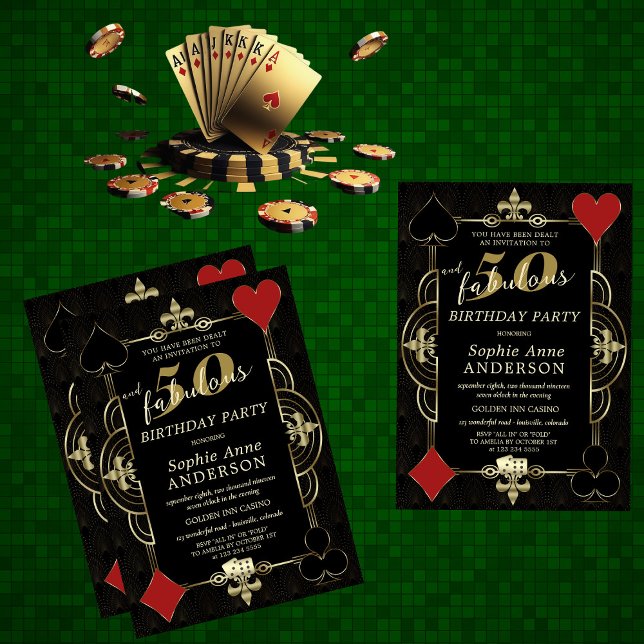 Casino Vegas Poker 50 och Fabulous Födelsedagsfest Inbjudningar (Skapare uppladdad)