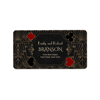 Casino Vegas Poker Gatsby Art Deco Bröllopsadress Adressetikett