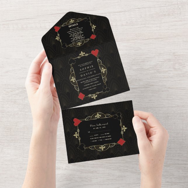 Casino Vegas Poker Guld Black Art Deco Bröllop (Avrivbar del)