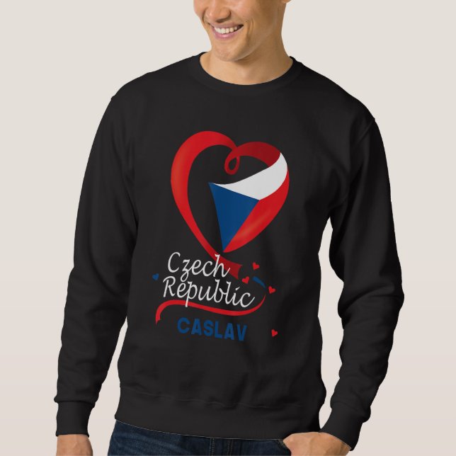 Caslav Czech Republic Heart Flagga Lejon Jacka av  Lång Ärmad Tröja (Framsida)