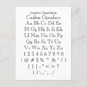 Caslon Open-face - Zazzle Font Sampler Lakan Vykort