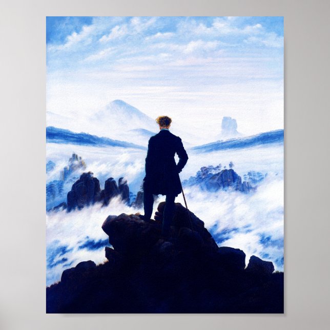 Caspar D Friedrich, Wanderer ovanför Fog-havet Poster (Framsidan)