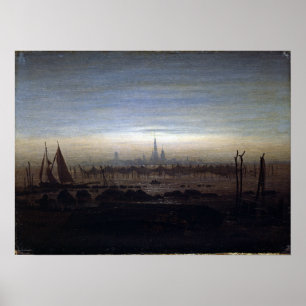 Caspar David Friedrich Greifswald i Moonlight Poster