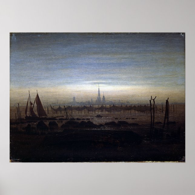 Caspar David Friedrich Greifswald i Moonlight Poster (Framsidan)