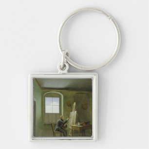 Caspar David Friedrich i hans studio, 1811 Fyrkantig Silverfärgad Nyckelring