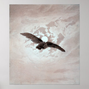Caspar David Friedrich Uggla som flyger mot Moonli Poster
