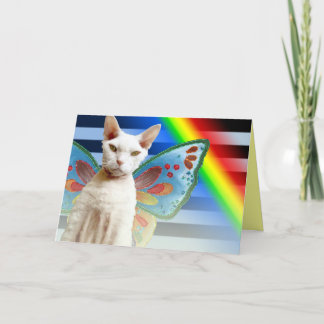 Casper Rainbow fairy | Devon Rex Kat Birthday Card Kort
