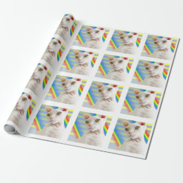 Casper White Devon Rex Cat Rainbow Rand Presentpapper