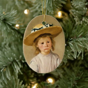 Cassatt Barn i halmhatt Julgransprydnad Keramik
