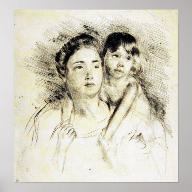 Cassatt - Denise som håller sitt barn med båda hän Poster (Framsidan)