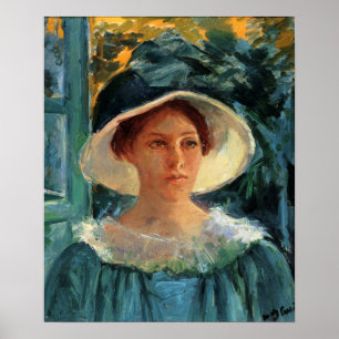 Cassatt - Ung kvinna i grönt utomhus i sol Poster