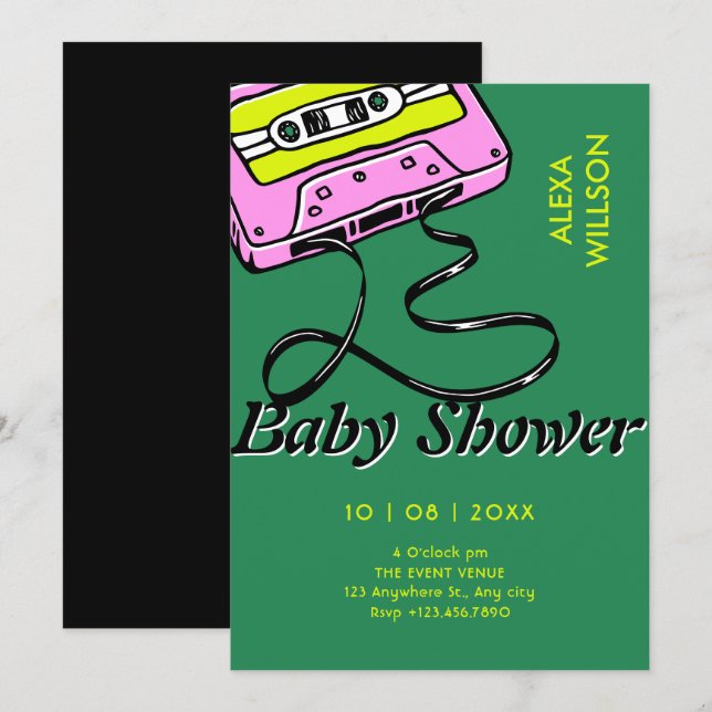 Cassette retro baby shower inbjudningar (Fram/baksida)