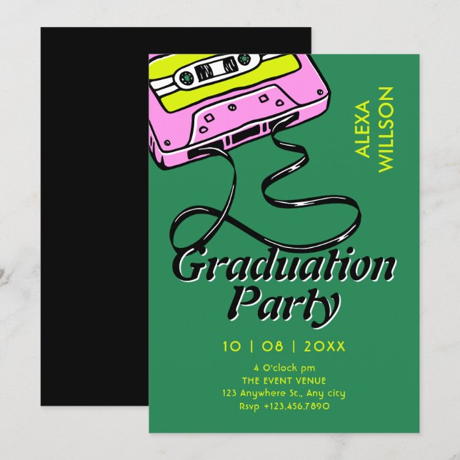 Cassette retro graduation  inbjudningar (Fram/baksida)