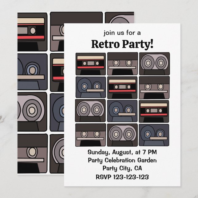 Cassette Tape Retro Music Party Inbjudningar (Fram/baksida)
